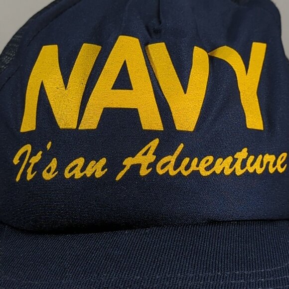 Navy Its An Adventure Vintage Snapback Trucker Hat Adjustable  Cap Made in USA - Picture 5 of 7